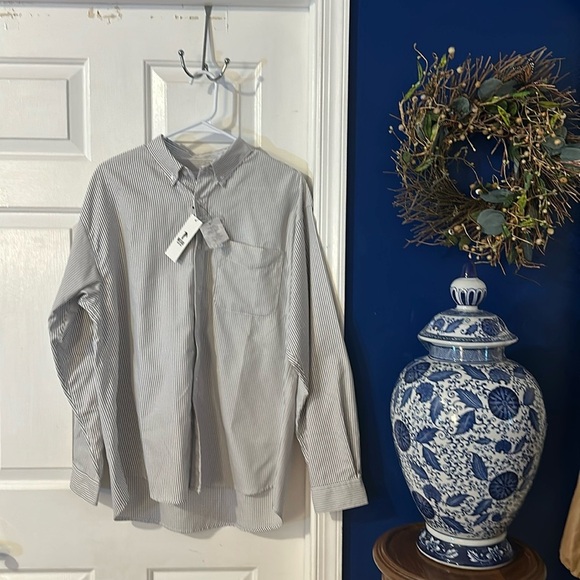NWT Men’s Wego Pin Striped Easy Care Quick Dry Long Sleeve Button-Down Size L - Picture 1 of 9
